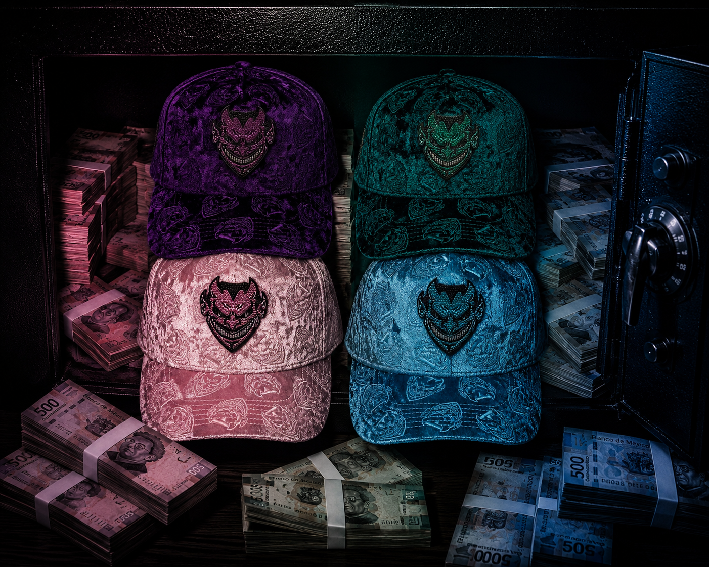 ..LUCIFER V2 VELVET (4PACK BUNDLE) snapback ⚠️Pre order/Pre venta⚠️
‼️READ DESCRIPTION‼️
