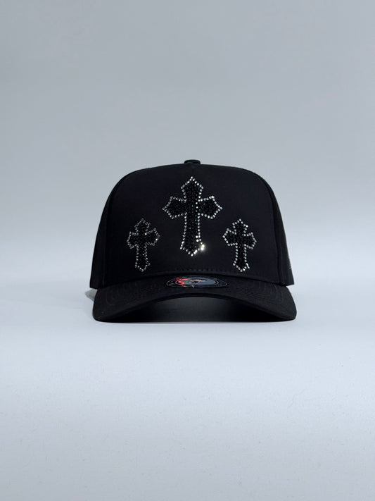 Las tres cruces adiamantadas black snapback