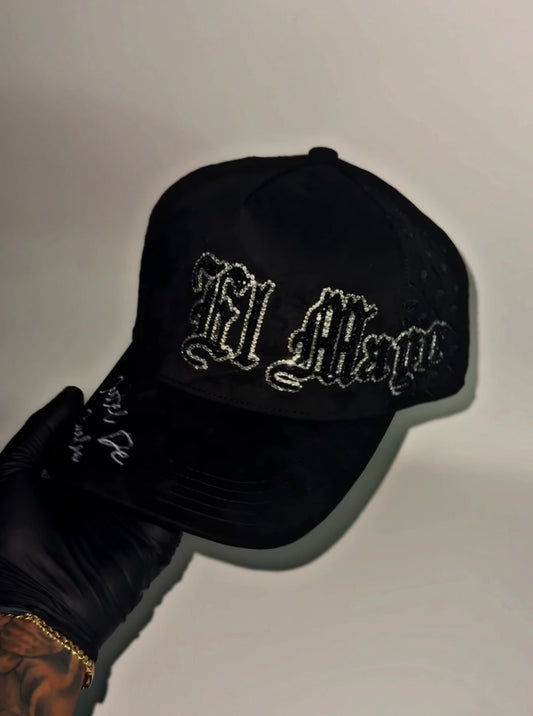 El Mayo Ranchero Adiamantada black suede curved snapback