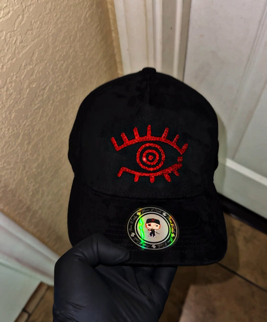 El ojo que lo ve todo adiamantada black suede snapback