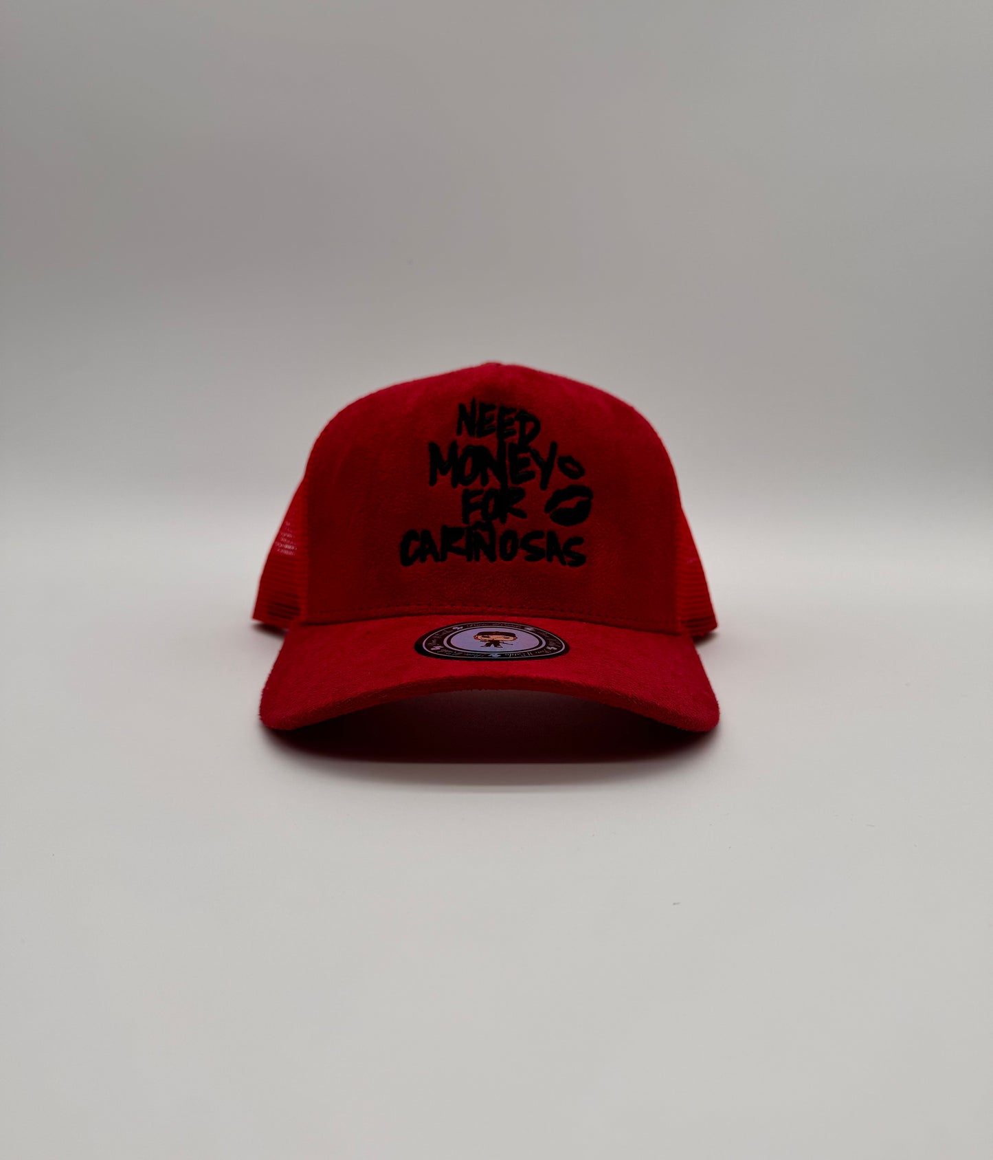 Need money for cariñosas red suede trucker hat