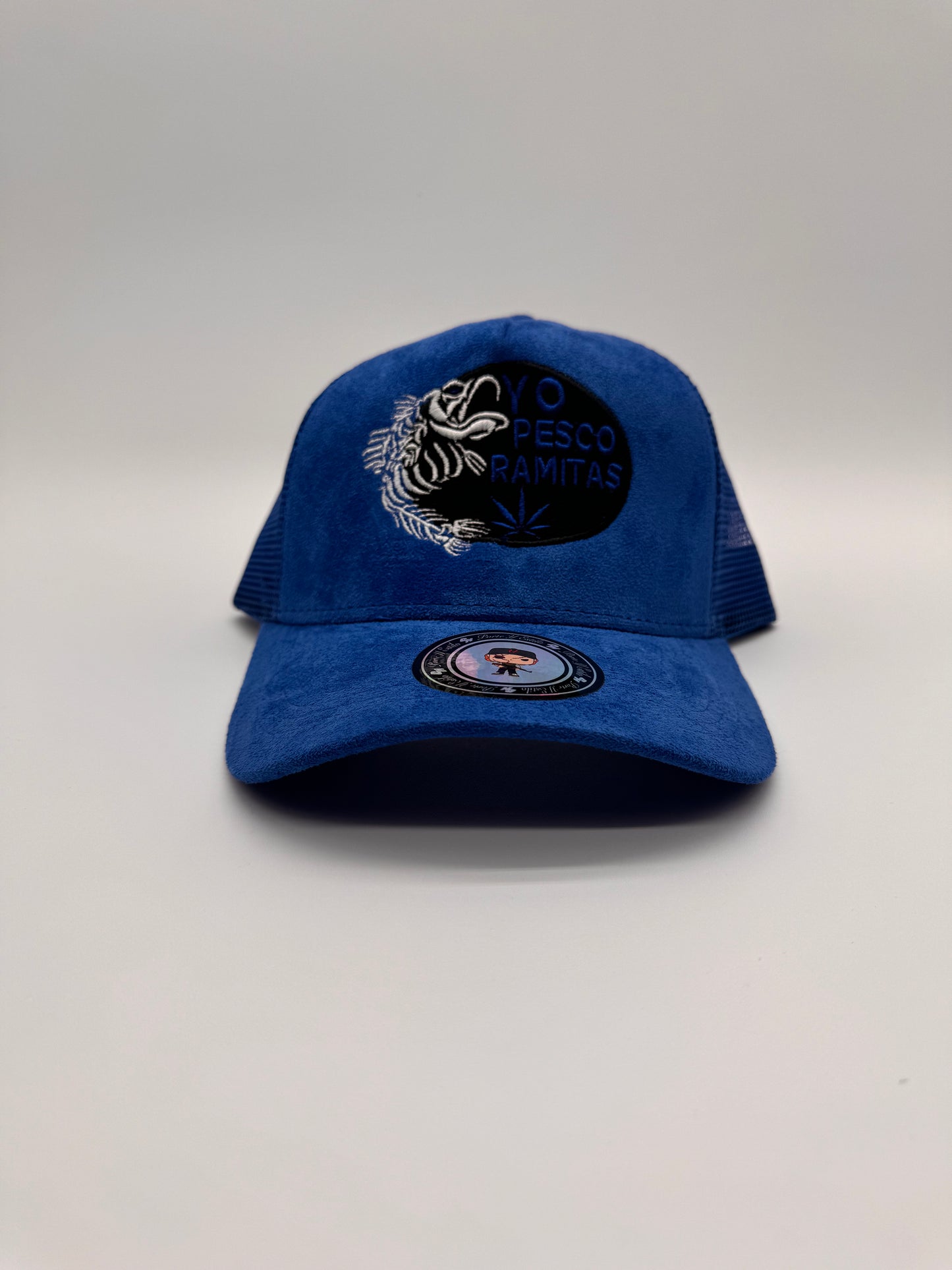 Yo pesco ramitas blue suede trucker hat