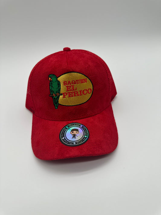 Saquen el perico roja gamuza trucker hat