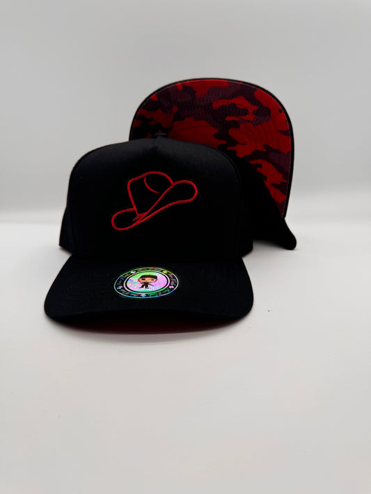 El sombrero negro/rojo with red camo under visor snapback